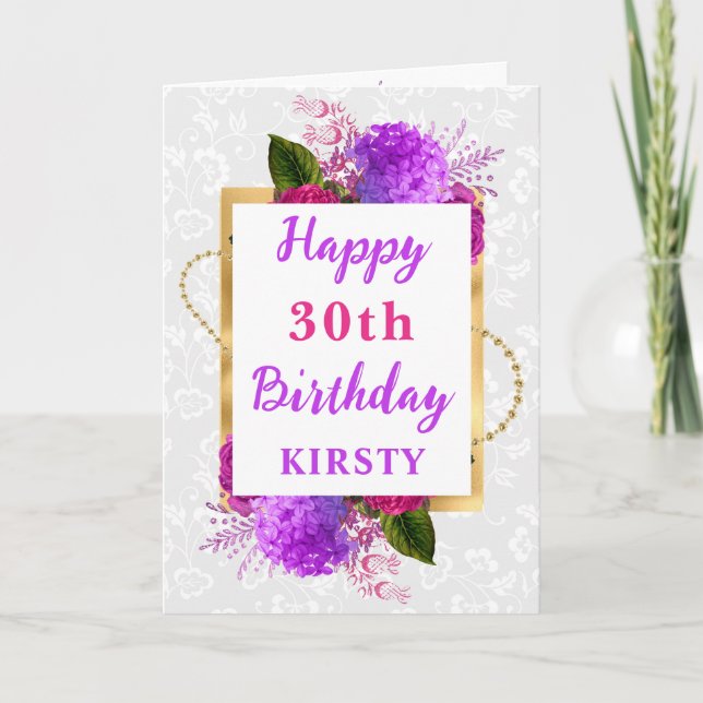 Carte Fleurs de Chabby Fuchsia et violet Anniversaire (Devant)