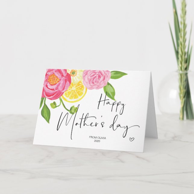 Carte Fleurs de citron et rose heureux cadeau de la fête (Devant)