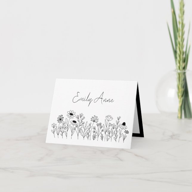 Carte Fleurs de dessin en ligne Fleur sauvage noir et bl (Devant)