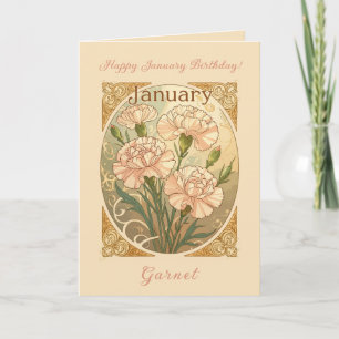 Carte Fleurs de Dianthus roses d'anniversaire de janvier