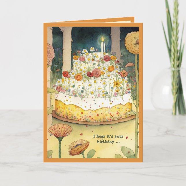 Carte Fleurs de gâteau d'anniversaire et chandelle de fo (Devant)
