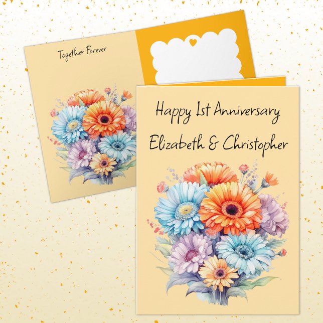 Carte Fleurs de gerbera orange pour le 1er anniversaire (Créateur téléchargé)