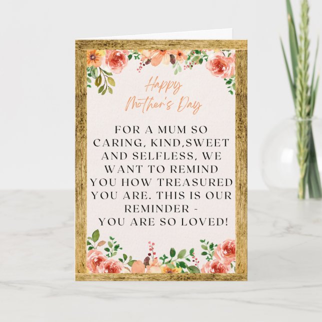 Carte Fleurs de jour de la MÈRE texte cadre en bois pour (Devant)