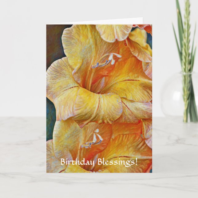Carte Fleurs de la foi Or Pêcher Gladiolus Anniversaire (Devant)