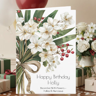 Carte Fleurs de naissance de décembre Hollies Narcisse A