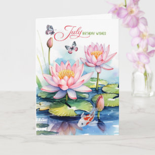 Carte Fleurs de nénuphars roses et poissons Koï pour un