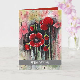 Carte Fleurs de pavot en aquarelle  