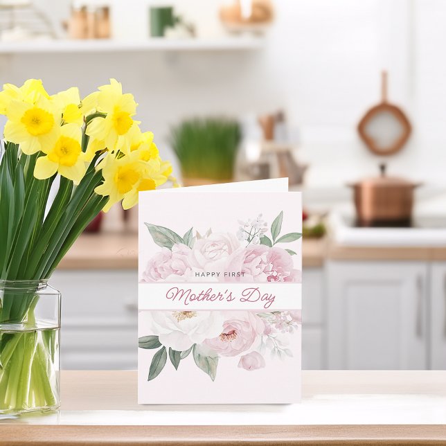 Carte Fleurs de pivoine pour votre première fête des mèr (Your First Mother's Day Peony Flowers Card)