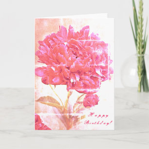 Carte Fleurs de pivoine rose Joyeux anniversaire