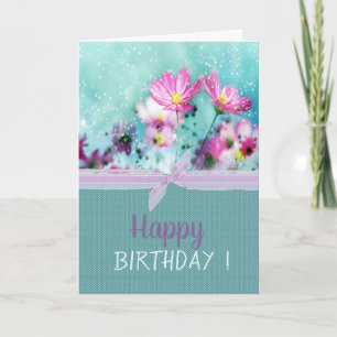Carte Fleurs de Prairie d'Anniversaire avec un Nœud Chic