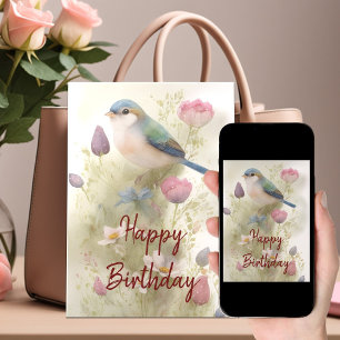 Carte Fleurs de printemps de l'oiseau bleu aquarelle Ann