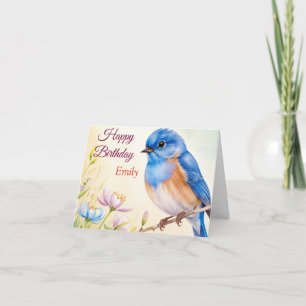 Carte Fleurs de printemps d'oiseaux bleus personnalisées