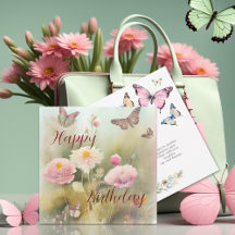 Fleurs de printemps et papillon Aquarelle Annivers