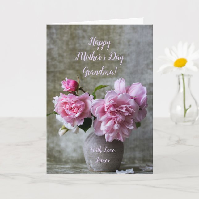 Carte Fleurs de rose rose Pivoine Bonne fête des mères G (Petite plante)