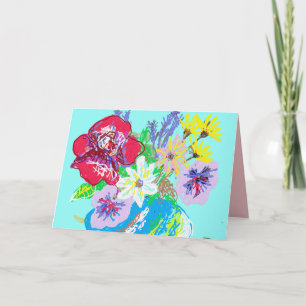 Carte Fleurs de Rose Turquoise et Marguerites dans