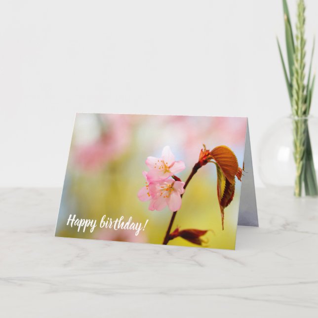 Carte Fleurs De Sakura Rose Et Feuilles Rouges Au Printe (Devant)