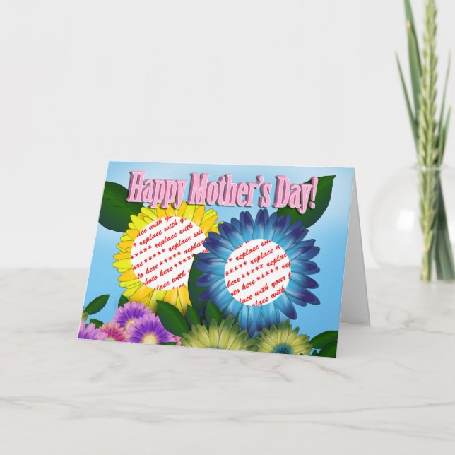 Carte Fleurs de soleil pour maman double cadre pour la f (Devant)
