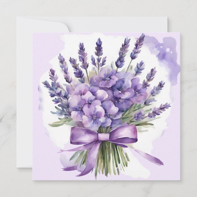Carte Fleurs de violettes et de lavande aquarelle  (Devant)