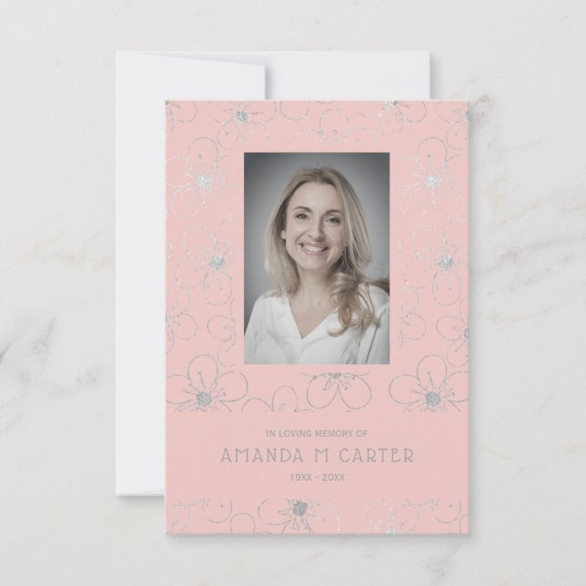 Carte Fleurs d'effet argent rose pour se souvenir des am (Devant)