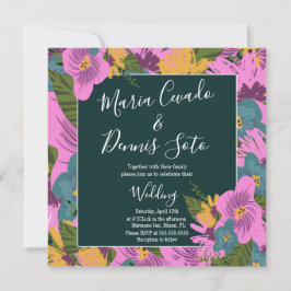 Carte Fleurs dessinées à la main Mariage vert rose gras