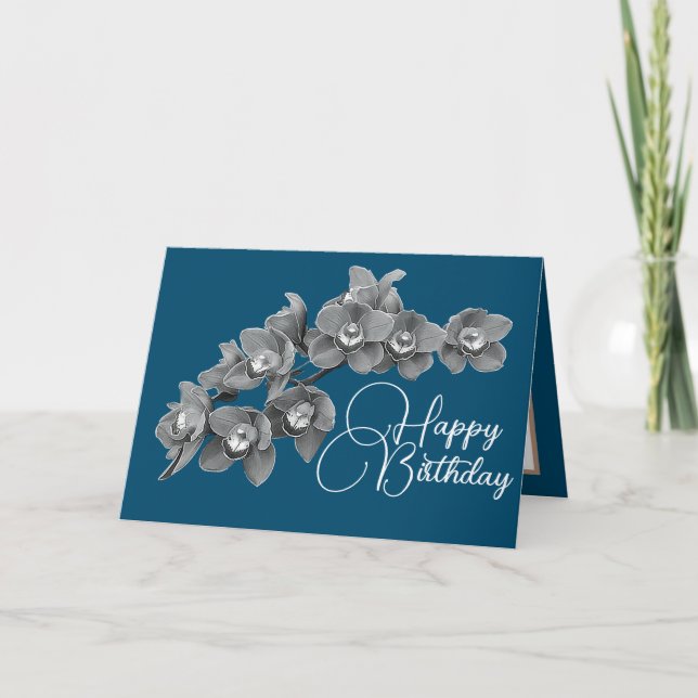 Carte Fleurs d'orchidées Couleur bleue Arrière - plan An (Devant)