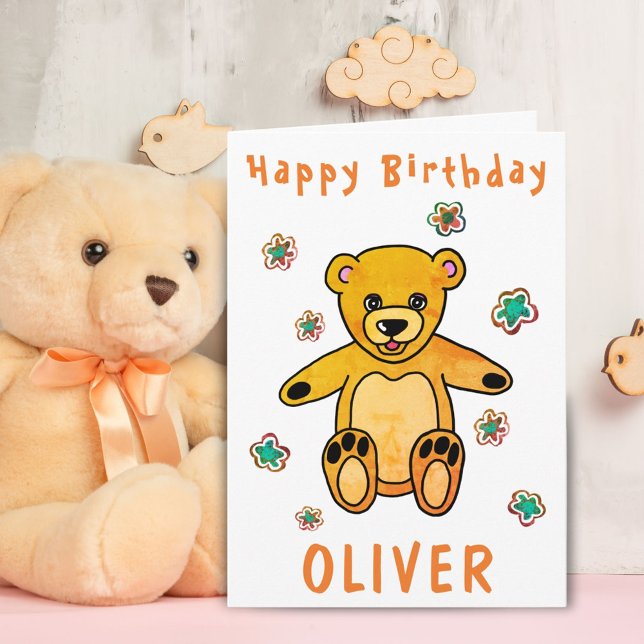 Carte Fleurs d'ours en peluche jolies Enfants d'annivers (Créateur téléchargé)