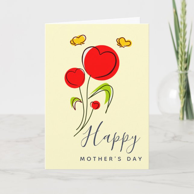 Carte Fleurs du Coeur Rouge mignonnes Illustration Fête  (Devant)