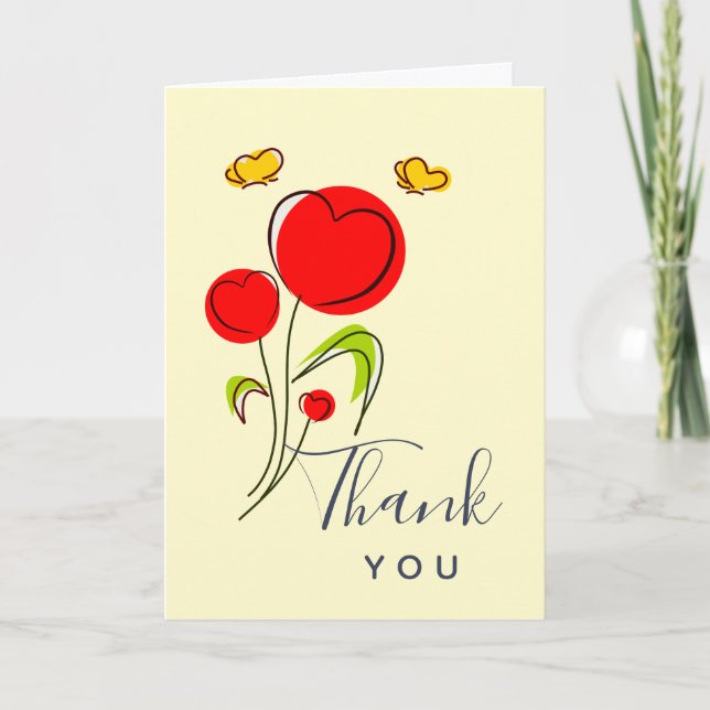 Carte Fleurs du Coeur Rouge mignonnes Merci d'illustrati (Devant)