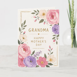 Carte Fleurs Élégantes Grand-mère Rose Violet Fête des M