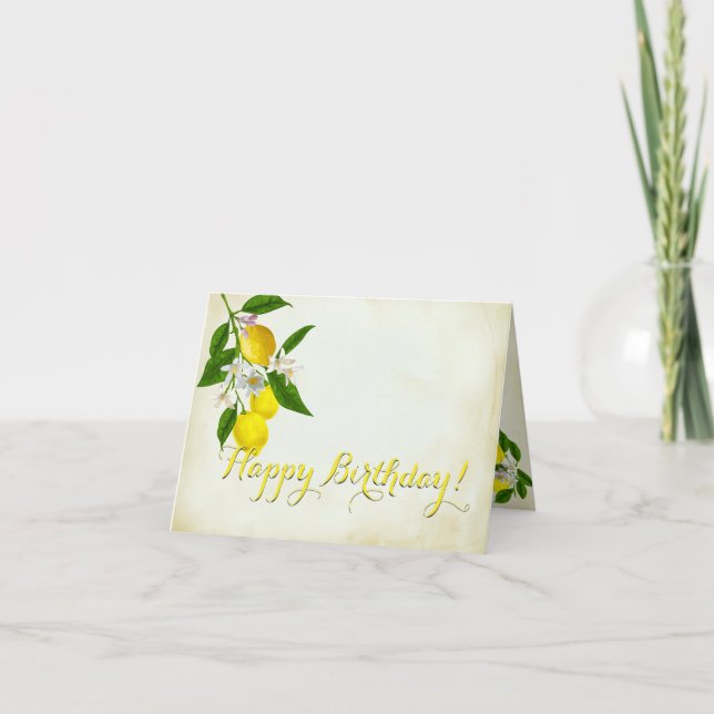 Carte Fleurs et citrons d'aquarelle d'anniversaire (Devant)