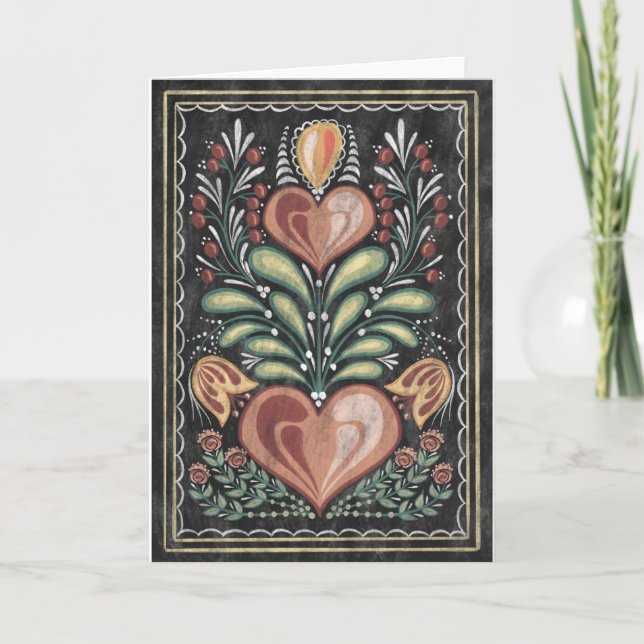 Carte Fleurs et coeurs d'art populaire (Devant)