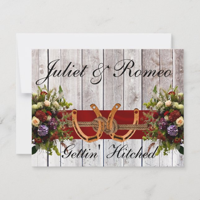 Carte Fleurs et fer à cheval, Mariage de ruban rouge (Devant)