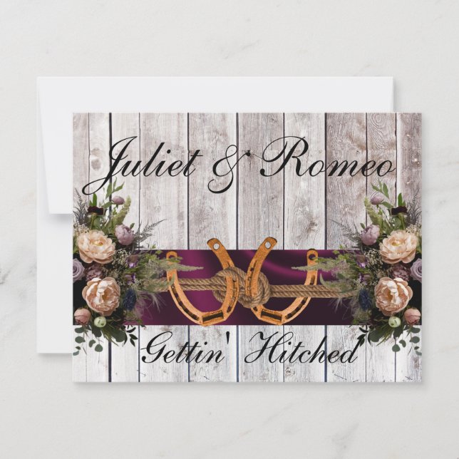 Carte Fleurs et fer à cheval, Mariage de ruban violet (Devant)