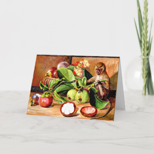 Carte Fleurs et fruits du mangoustan; singe de Singapour (Devant)