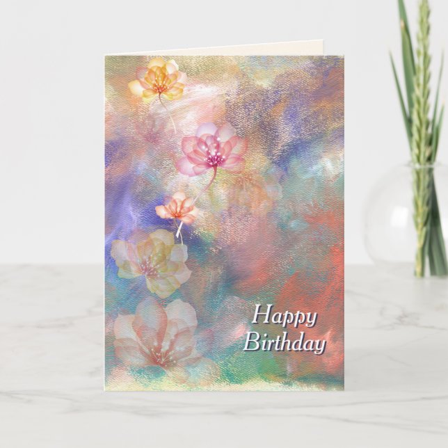 Carte Fleurs et peinture abstraite d'anniversaire (Devant)