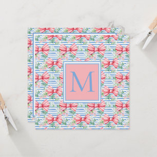Carte Fleurs et rayures de vaches roses et bleues Monogr