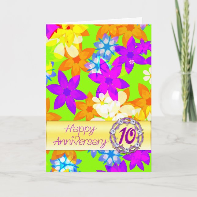 Carte Fleurs fabuleuses 10ème anniversaire pour un coupl (Devant)