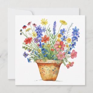 Carte Fleurs Fantaisistes dans un Pot Pensées pour Toi R