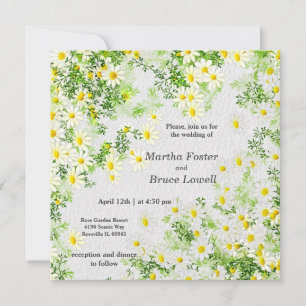 Carte Fleurs, feuilles et marguerites blanches Invitatio