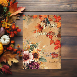 Carte Fleurs Feuilles rouges James 1:17 Bon thanksgiving