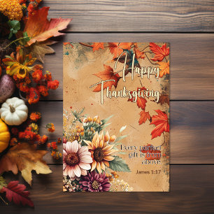 Carte Fleurs Feuilles rouges James 1:17 Bon thanksgiving
