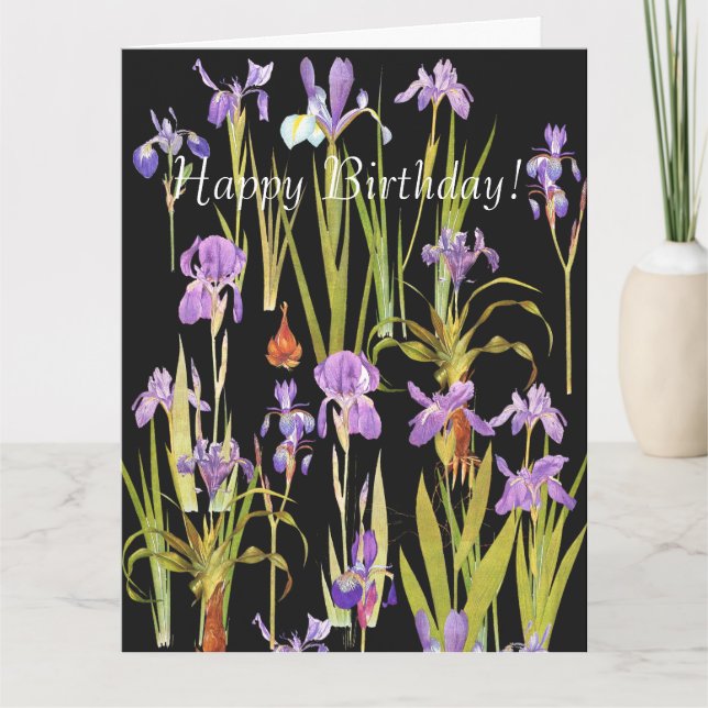 Carte Fleurs Floral Botanical Iris Big Birthday Card (Devant)