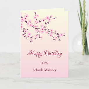 Carte Fleurs florales de cerisiers roses   Anniversaire 