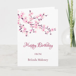 Carte Fleurs florales de cerisiers roses   Anniversaire 