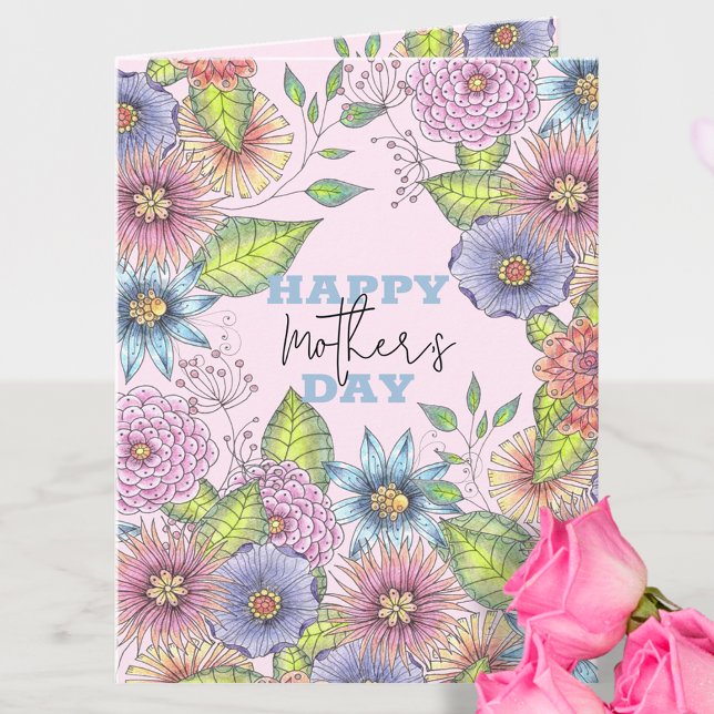 Carte Fleurs florissantes violettes roses Fête des mères (Créateur téléchargé)