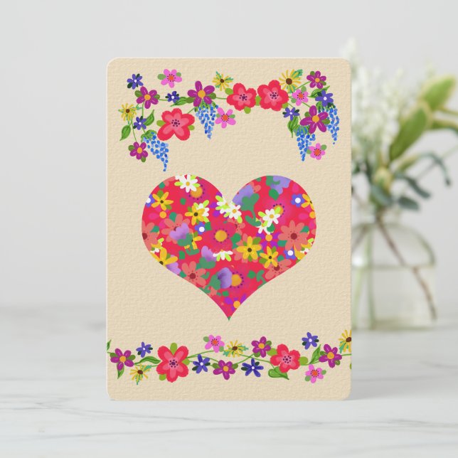 Carte Fleurs Forme cardiaque Saint-Valentin (Debout devant)