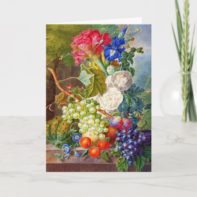 Carte Fleurs, Fruit Still Life Aquarelle par Jan van Os (Devant)