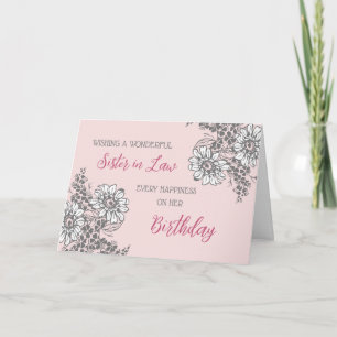 Carte Fleurs grises et roses Soeur en droit Anniversaire