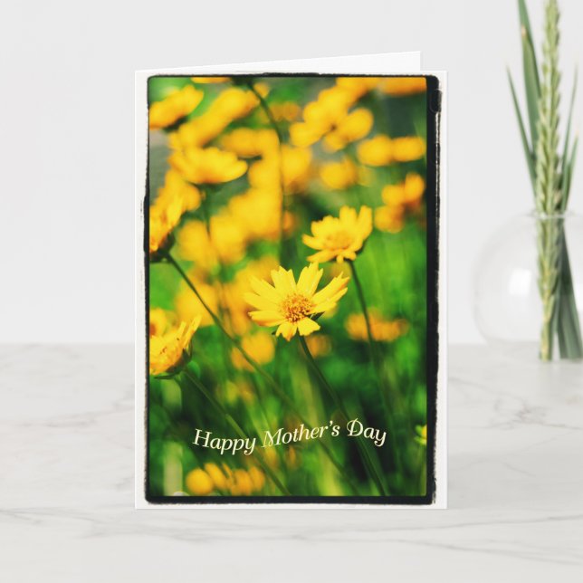 Carte Fleurs heureuses de jaune du jour de mère (Devant)