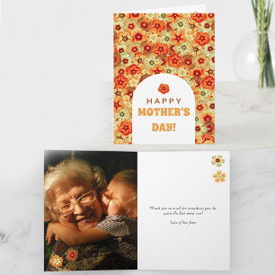 Carte Fleurs Hippies Rétro Groovy Photo Fête des Mères